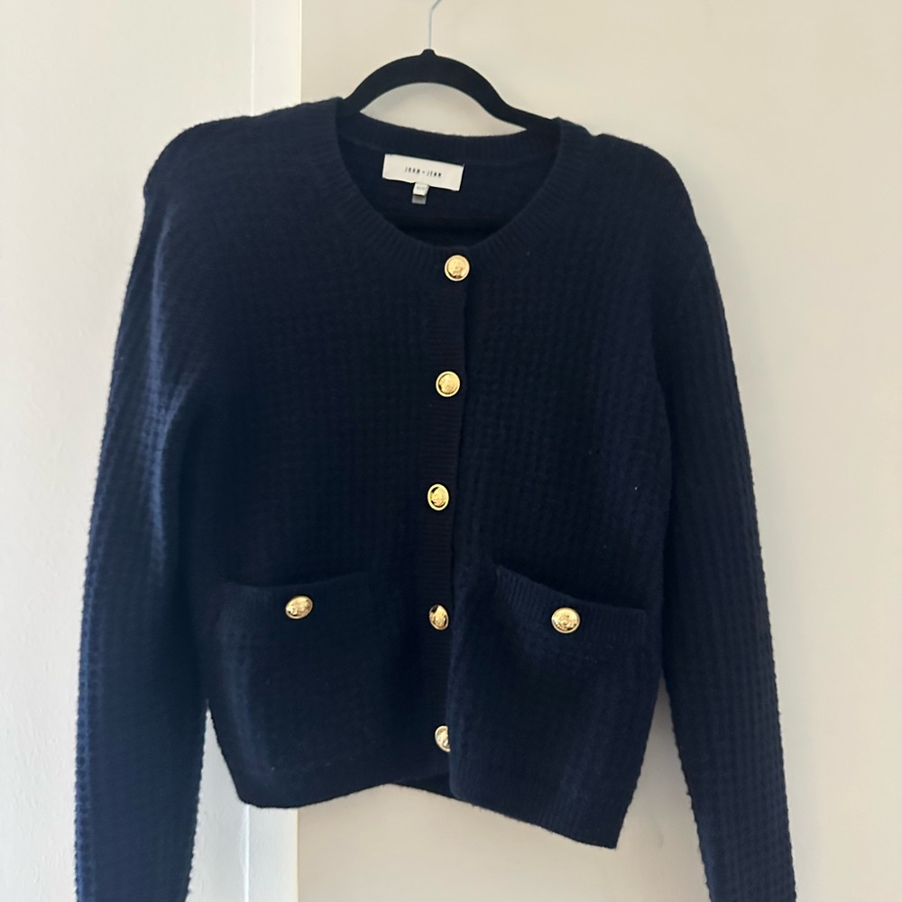John + Jenn Navy Knit Cardigan with Gold Buttons